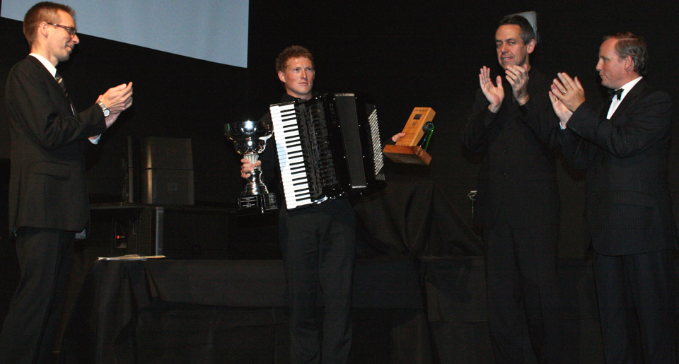 2009 Coupe Mondiale Winner Grayson Masefield with CIA General Secretary Kimmo Mattila (Finland), CIA President Kevin Friedrich (New Zealand) and CIA President Elect Raymond Bodell (United Kingdom) 