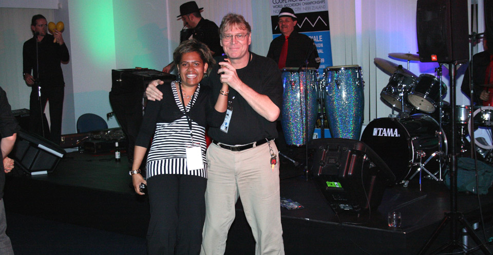 Entertainer Maurice Jones with Staff member Iva Bruna (Fiji)