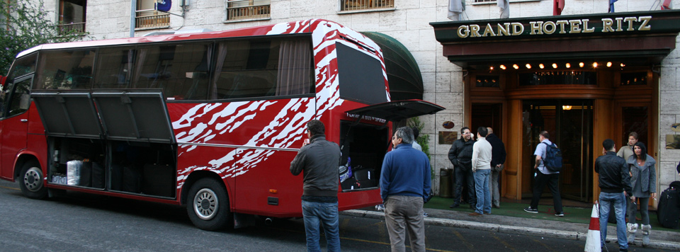 Bus to Croatia outside the 2010 Roland Festival hotel in Rome