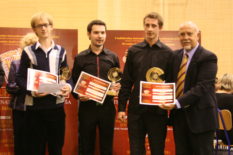 Pawel Janas, Poland (right), Eduard Akhanov, Russia (left), Alexey Chernomordikov, Russia (center) and  Luigi Bruti of Roland Europe